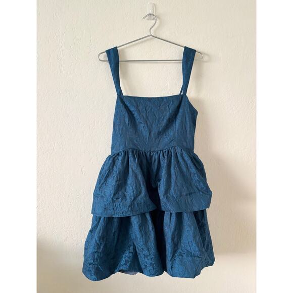 Georgie Blue Floral Jacquard Tiered Cocktail Dress Women’s Size Large - Picture 1 of 8